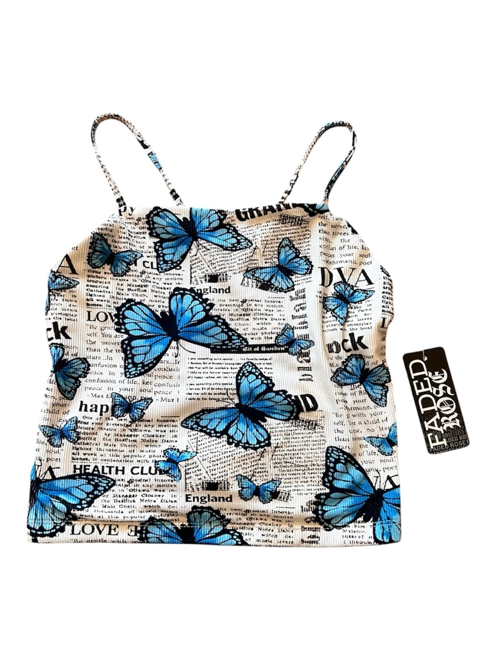 Blue Butterfly Print Spaghetti-Strap Cami Top